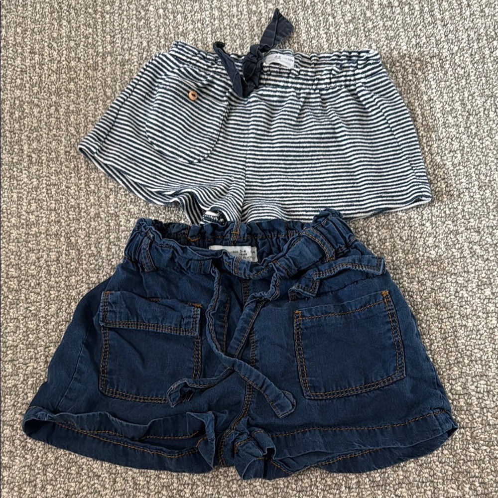 Zara Kids Girls Shorts Blue White stripes 3 4 bottoms
